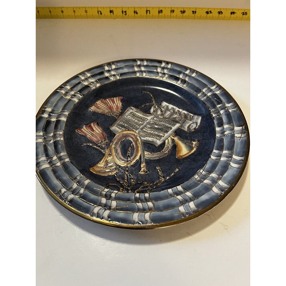 Chinese Decorative Plate with Hand Painted Music Instruments Vintage GORGEOUS!